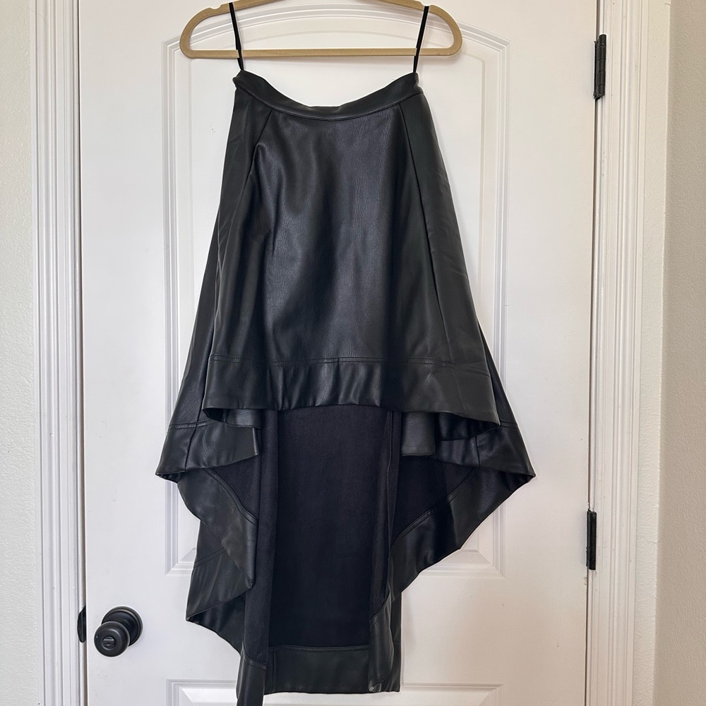 Maeve Black High-Low Faux Leather Scalloped Skirt